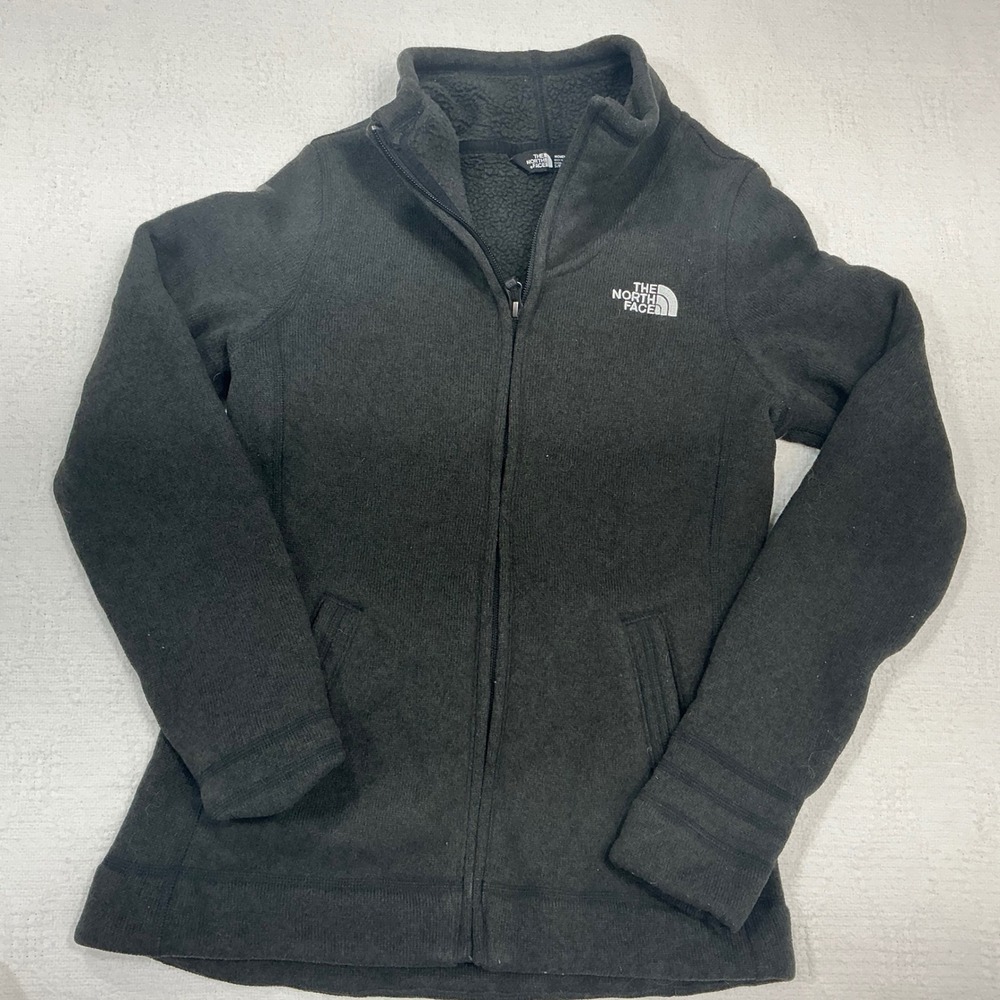The North Face Womens Full Zip Sweater Fleece Sherpa Lined Jacket Gray Small S/P
